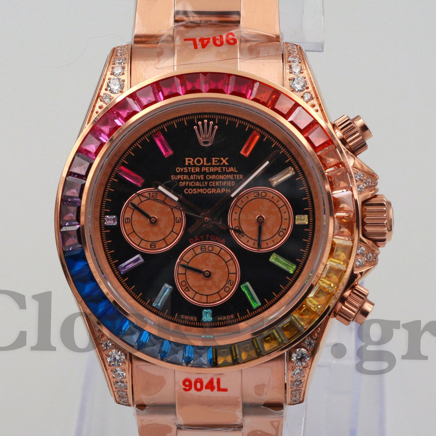 DAYT0NA COSM0GRAPH BLACK DIAL ROSE GOLD RAINBOW 40MM