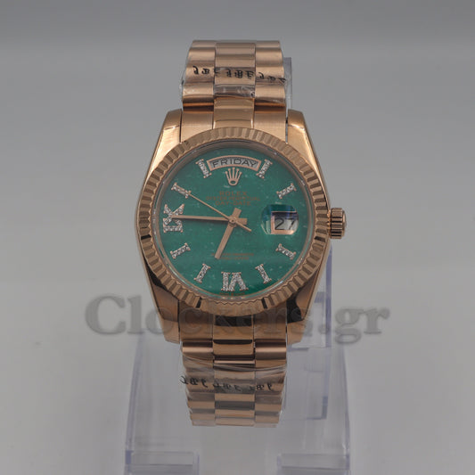 DAYDATE 36MM ROSE GOLD GREEN DIAL DIAMONDS