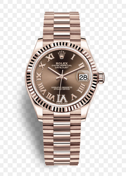 DATEJUST 31MM ROSE GOLD OYSTER BROWN DIAL RHOMAN MARKERS