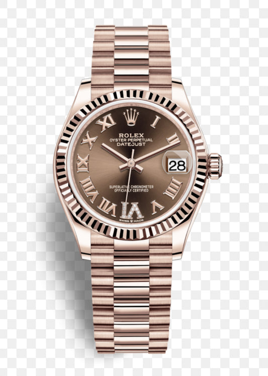 DATEJUST 31MM ROSE GOLD OYSTER BROWN DIAL RHOMAN MARKERS