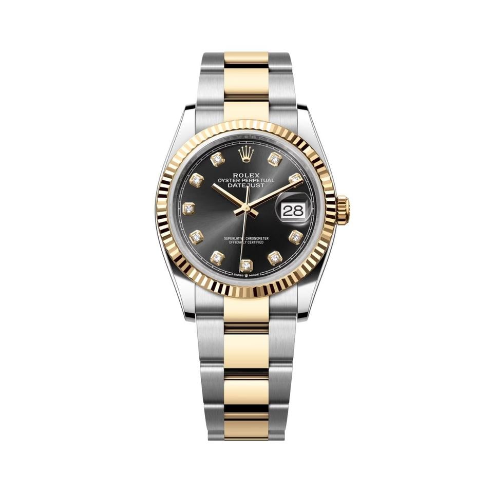 DATE JUST 36MM 2-TONE GOLD JUBILEE BLACK DIAL DIAMONDS MARKERS