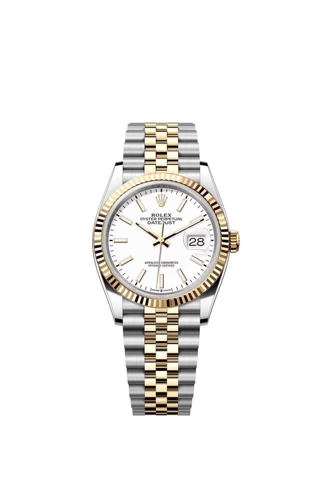 DATEJUST 36MM 2-TONE GOLD OYSTER WHITE DIAL STICKS MARKERS