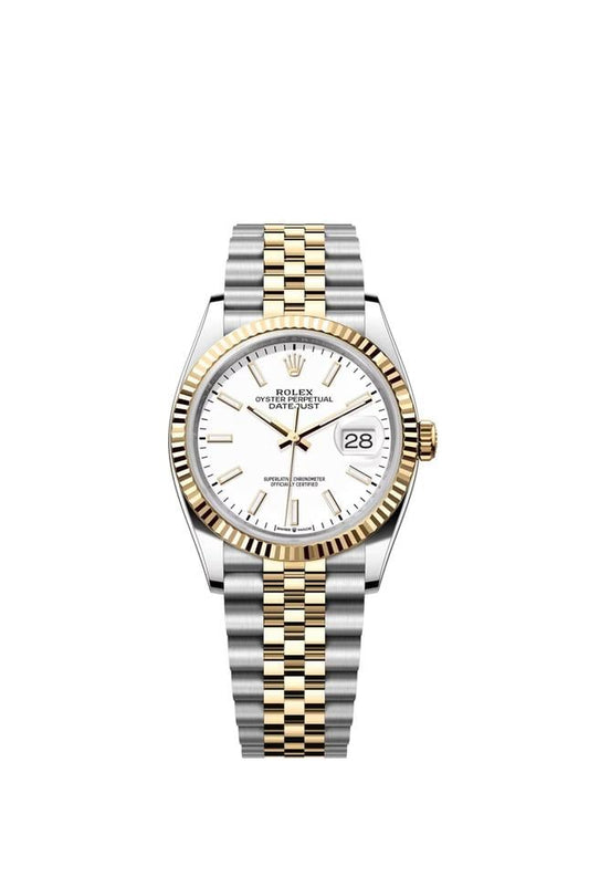 DATEJUST 36MM 2-TONE GOLD OYSTER WHITE DIAL STICKS MARKERS
