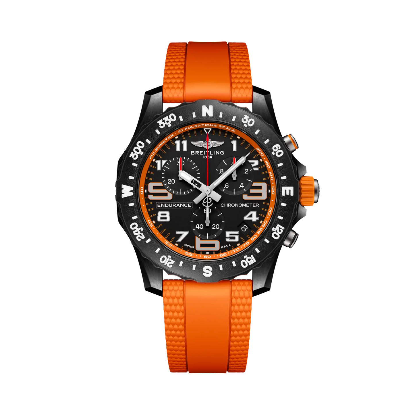 BRΕITLIΝG ENDURANCE PRO CHRONOGRAPH SUPER QUARTZ 44MM BLACK DIAL MENS WATCH ORANGE X82310D51B1S1