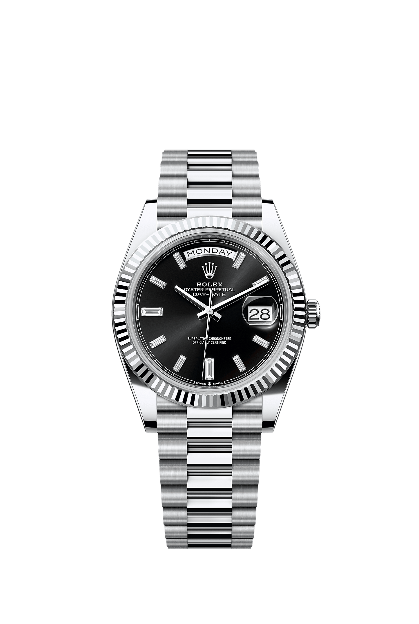 DAY-DATE BLACK DIAL STICKS MARKERS SS 40MM