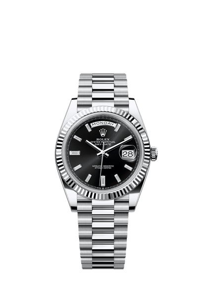 DAY-DATE BLACK DIAL STICKS MARKERS SS 40MM