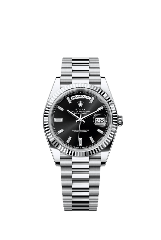 DAY-DATE BLACK DIAL STICKS MARKERS SS 40MM