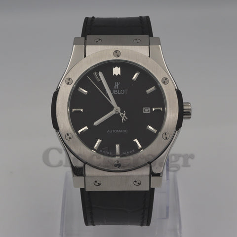 HUBLOT CLASSIC FUSION KING  WATCH - 42 MM - BLACK DIAL - SS BLACK RUBBER  STRAP