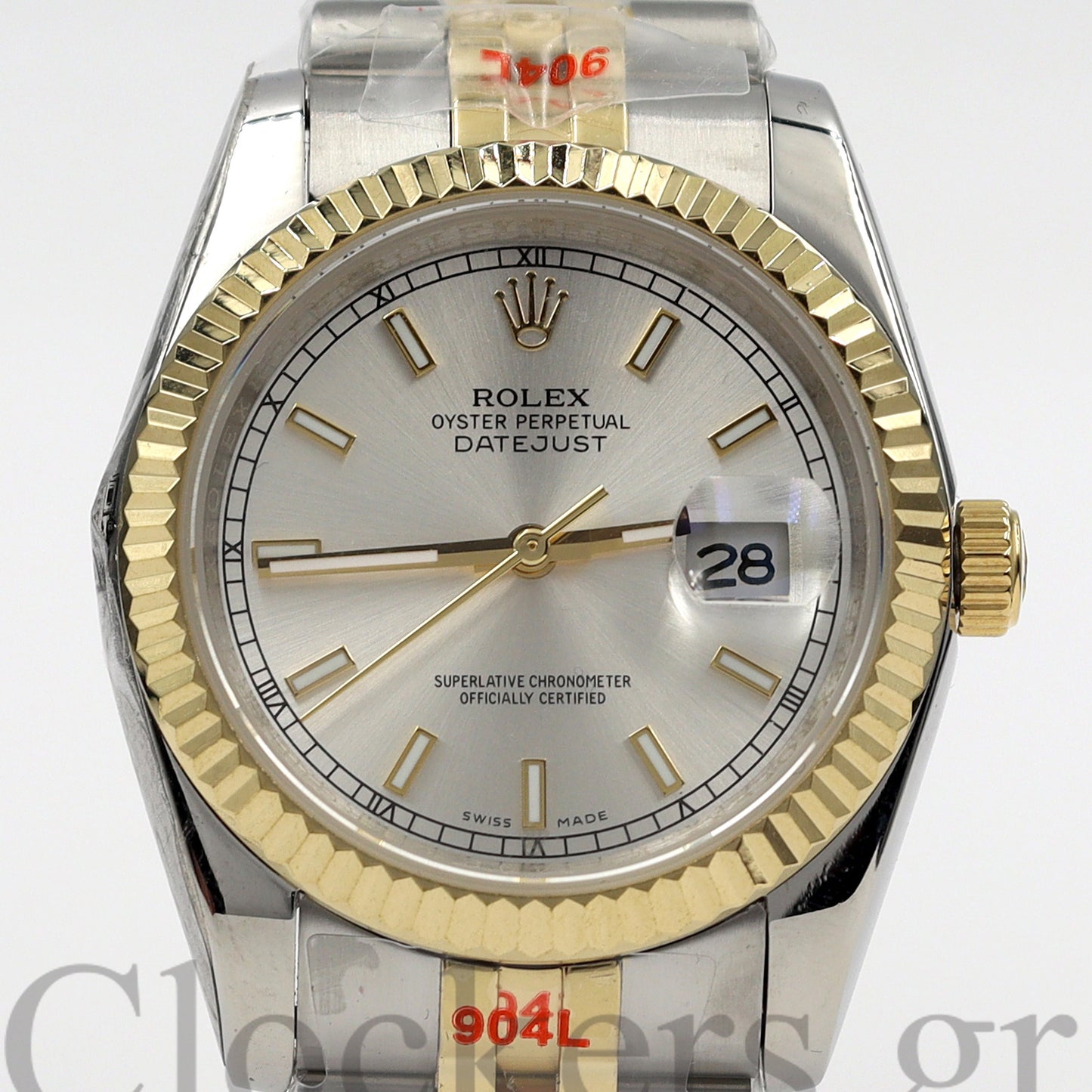 DATEJUST 36MM 2-TONE GOLD OYSTER WHITE DIAL STICKS MARKERS