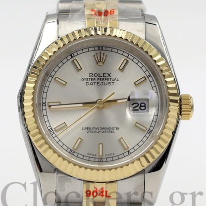 DATEJUST 36MM 2-TONE GOLD OYSTER WHITE DIAL STICKS MARKERS