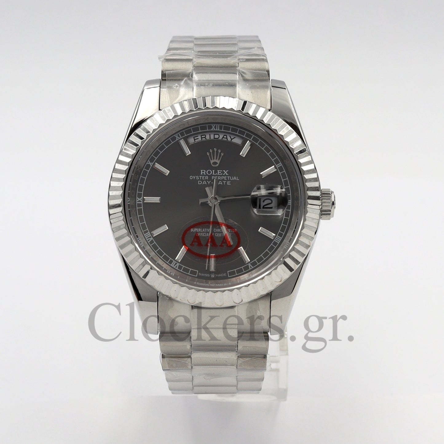 DAY-DATE BLACK DIAL STICKS MARKERS SS 40MM