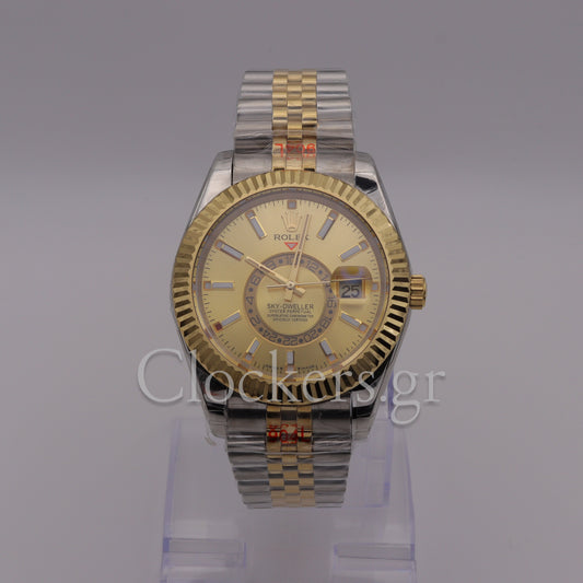 SKY-DWELLER 2-TONE BLACK GOLD DIAL STICK MARKERS  jubilee