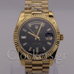 DAY-DATE BLACK DIAL DIAMOND MARKERS FLUTED BEZEL GOLD