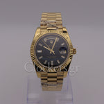 DAY-DATE BLACK DIAL DIAMOND MARKERS FLUTED BEZEL GOLD