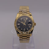 DAY-DATE BLACK DIAL DIAMOND MARKERS FLUTED BEZEL GOLD
