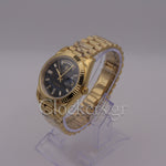 DAY-DATE BLACK DIAL DIAMOND MARKERS FLUTED BEZEL GOLD