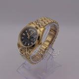 DAY-DATE BLACK DIAL DIAMOND MARKERS FLUTED BEZEL GOLD
