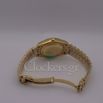 DAY-DATE BLACK DIAL DIAMOND MARKERS FLUTED BEZEL GOLD