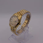 GOLD DAY DATE 36MM WATCH FLUTED BEZEL DIAMOND PAVED RAINBOW SAPPHIRE DIAL