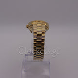 GOLD DAY DATE 36MM WATCH FLUTED BEZEL DIAMOND PAVED RAINBOW SAPPHIRE DIAL