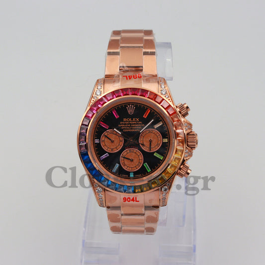 DAYT0NA COSM0GRAPH BLACK DIAL ROSE GOLD RAINBOW 40MM