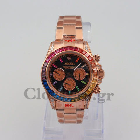 DAYT0NA COSM0GRAPH BLACK DIAL ROSE GOLD RAINBOW 40MM