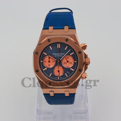 AUDEMARS PIGUET ROYAL OAK CHRONOGRAPH PINK GOLD BLUE DIAL.