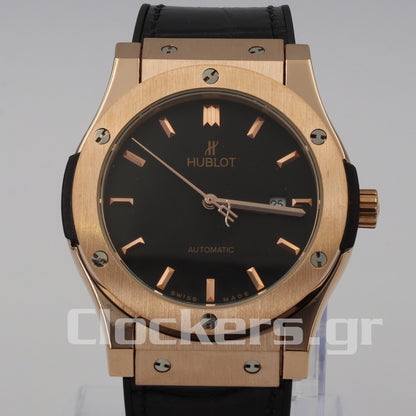 HUBLOT CLASSIC FUSION KING WATCH - 42 MM - BLACK DIAL -  RUBBER AND LEATHER STRAP